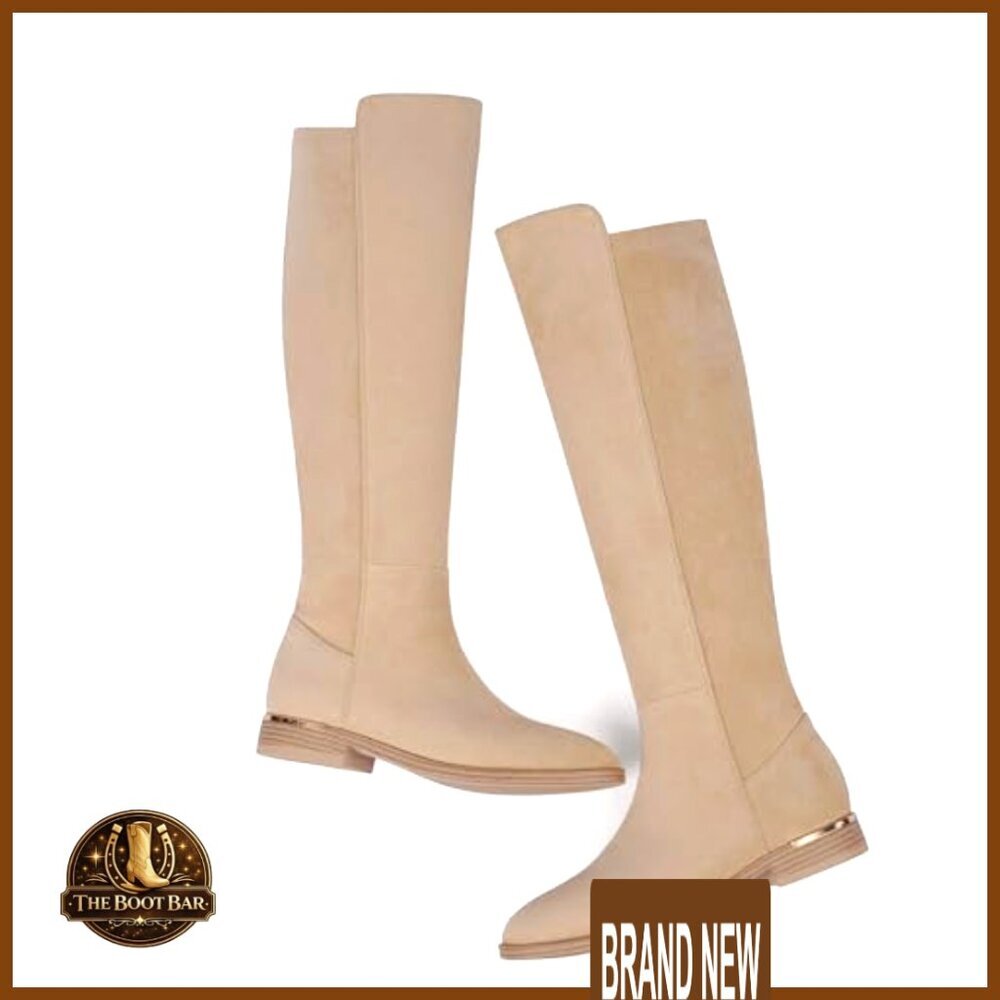 Knee High Boots Flat Heel Stretchy Side Zipper Classic Minimal Chic Versatile - Picture 6 of 7